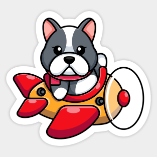 Cute baby dog driving plane cartoon Sticker